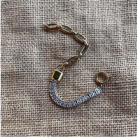 Gold Plated Waterproof Lock Chain Bling Cubic Zirconia Bracelet Sparkly - Picture 8 of 12